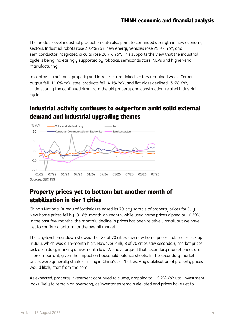 Industrial activity continues to outperform amid solid external demand and industrial upgrading themes