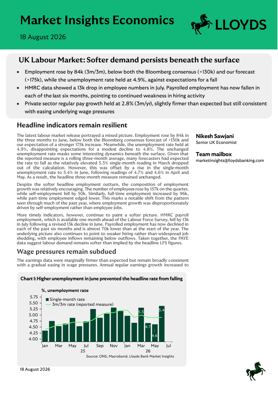 Chart 1: Higher unemployment in June prevented the headline rate from falling