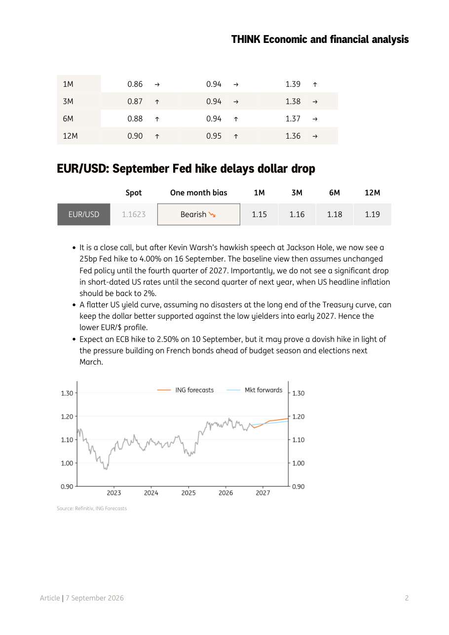 Grafico EUR/USD con previsioni ING e mercato