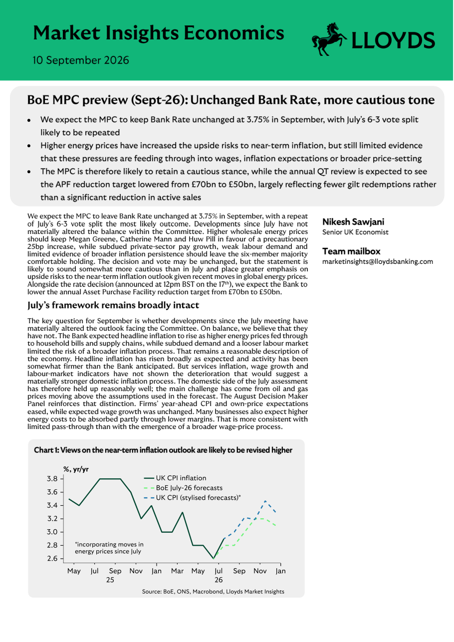 Chart 1: Views on the near-term inflation outlook are likely to be revised higher