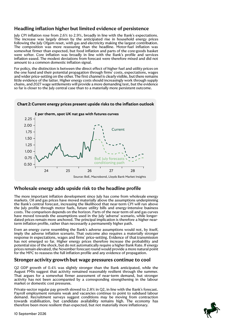 Chart 2: Current energy prices present upside risks to the inflation outlook